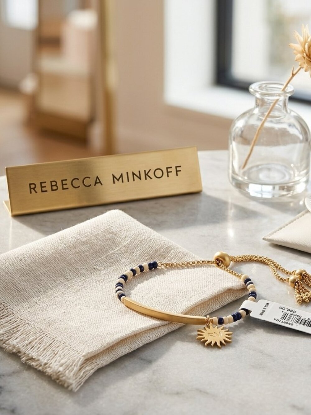 Rebecca Minkoff Sole Beaded Pulley Bracelet (Gold/Neutral Multi)